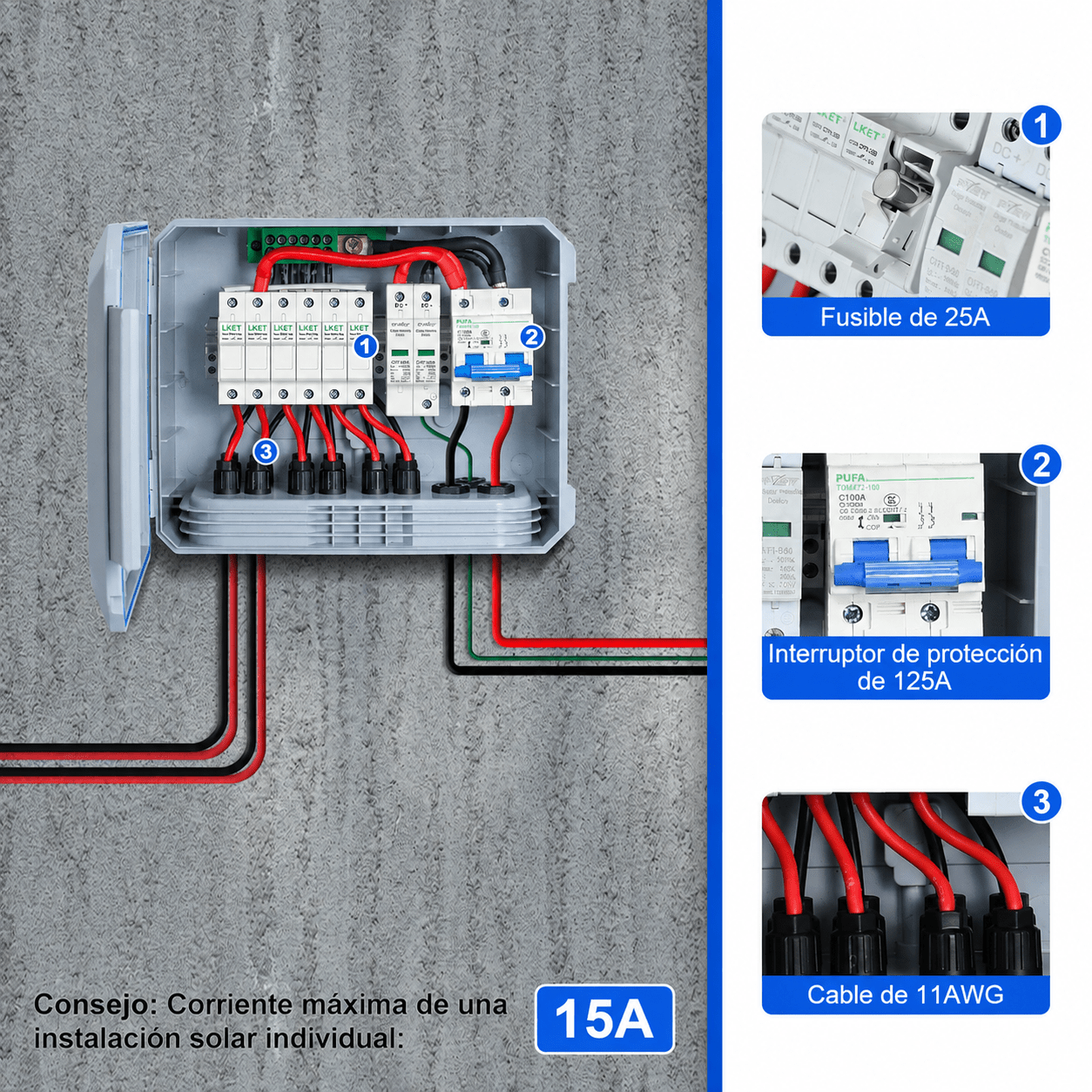 ECO‑WORTHY Caja combinadora fotovoltaica 15A IP65, Protección contra Sobretensiones, para Sistemas Solares 12V/24V/48V - eco-worthy-es