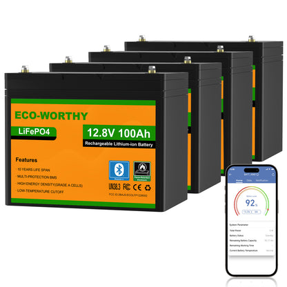 ECO-WORTHY Batería Litio LiFePO4 12V 100Ah con Bluetooth - Batería Litio LiFePO4 12V - eco-worthy-es