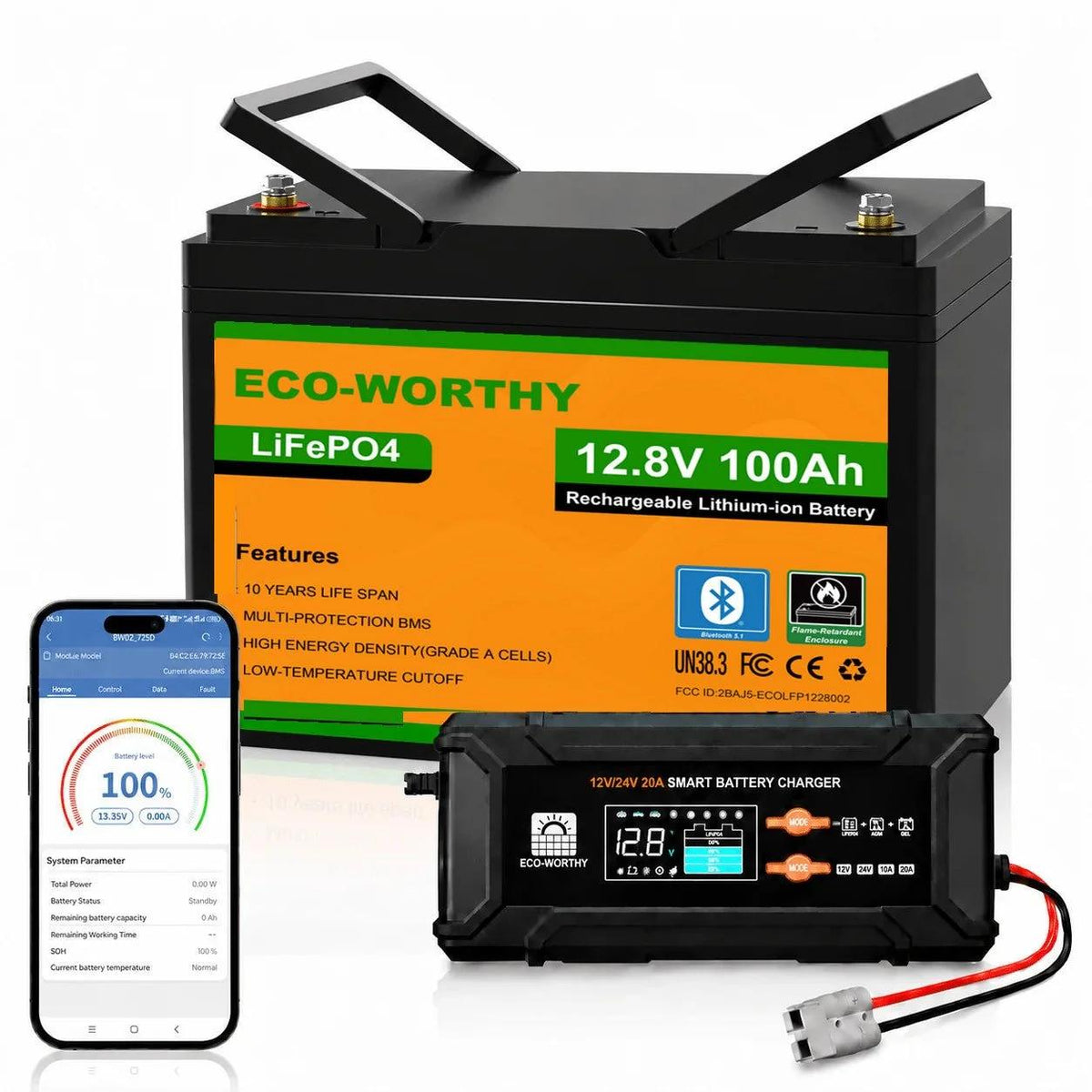 ECO-WORTHY Batería Litio LiFePO4 12V 100Ah con Bluetooth - Batería Litio LiFePO4 12V - eco-worthy-es