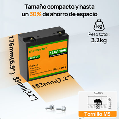 Batería Litio LiFePO4 12V 30Ah - Batería Litio LiFePO4 12V - eco - worthy - es