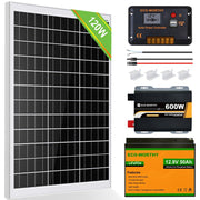Kit Solar Aislada 120W 240W 12V (1/2x120W) con Inversor 600W+Batería de Litio 0.6kWh