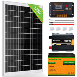Kit Solar Aislada 120W 240W 12V (1/2x120W) con Inversor 600W+Batería de Litio 0.6kWh