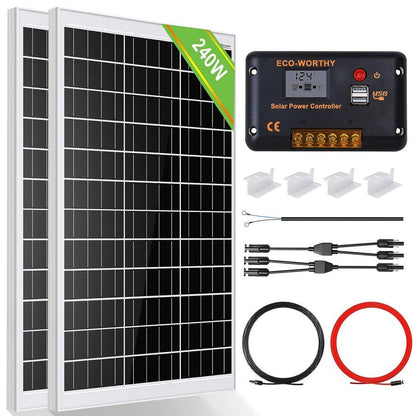 Kit Solar Aislada 120W 240W 12V (1/2x120W) con Inversor 600W+Batería de Litio 0.6kWh - 100W - 1000W Kit Solar Aislada - eco - worthy - es