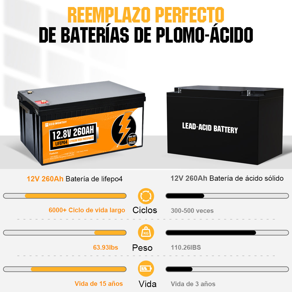 ECO-WORTHY Bateria Litio 12V 100Ah Batería LiFePO4 Energía de