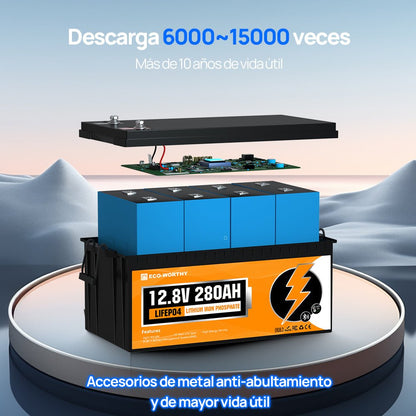 Batería Litio LiFePO4 12V 280Ah Con Bluetooth - Batería Litio LiFePO4 12V - eco - worthy - es