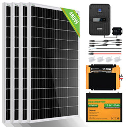 Kit Solar Aislada 480W 12V (4x120W) con Inversor 1.1kW+Batería de Litio 1.2kWh