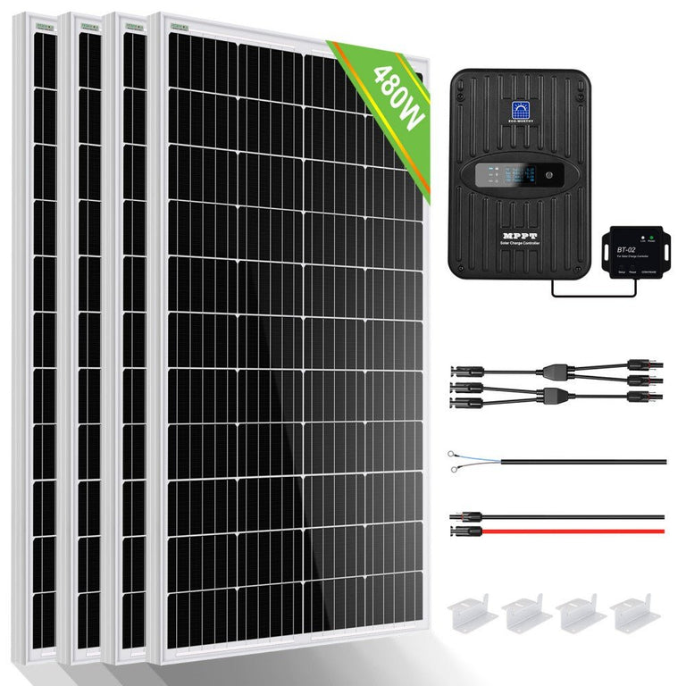 Kit Solar Aislada 480W 12V (4x120W) con Inversor 1.1kW+Batería de Litio 1.2kWh - 100W - 1000W Kit Solar Aislada - eco - worthy - es
