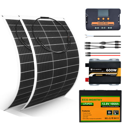 Kit Solar Para Embarcaciones Y Barcos 130W 260W 390W 520W 12V con Batería de Litio - 100W - 1000W Kit Solar Aislada - eco - worthy - es