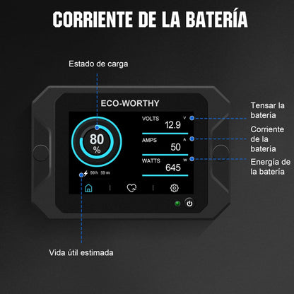 Monitor de batería con 3.5" pantalla táctil de 300A con sensor Hall para baterías AGM y de litio (LiFePO4) - Monitor de batería - eco - worthy - es