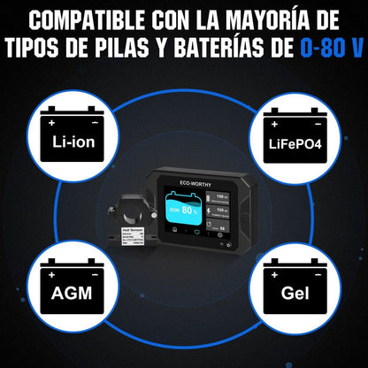 Monitor de batería con 3.5" pantalla táctil de 300A con sensor Hall para baterías AGM y de litio (LiFePO4) - Monitor de batería - eco - worthy - es