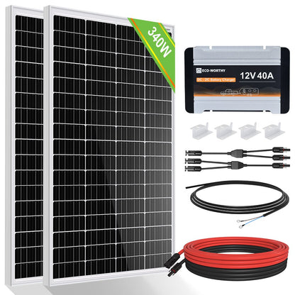 Kit Solar Aislada 340W 12V con 40A DC a DC Charger MPPT Batería Cargador - 100W - 1000W Kit Solar Aislada - eco - worthy - es