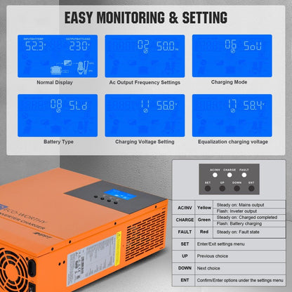 Inversor Cargador Onda Sinusoidal Pura 5000W 48V con Regulador MPPT 80A - Inversores Solares - eco - worthy - es