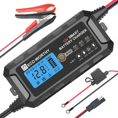 Cargador de batería inteligente automático de 5A y 10A 12V con pantalla LCD para baterías de litio (LiFePO4) - Cargador de batería - eco - worthy - es