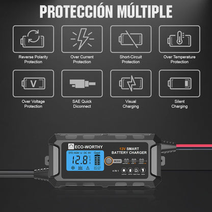 Cargador de batería inteligente automático de 5A y 10A 12V con pantalla LCD para baterías de litio (LiFePO4) - Cargador de batería - eco - worthy - es