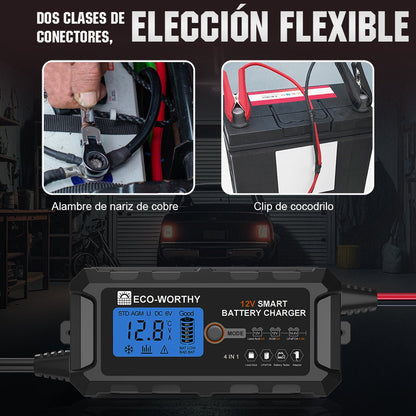 Cargador de batería inteligente automático de 5A y 10A 12V con pantalla LCD para baterías de litio (LiFePO4) - Cargador de batería - eco - worthy - es