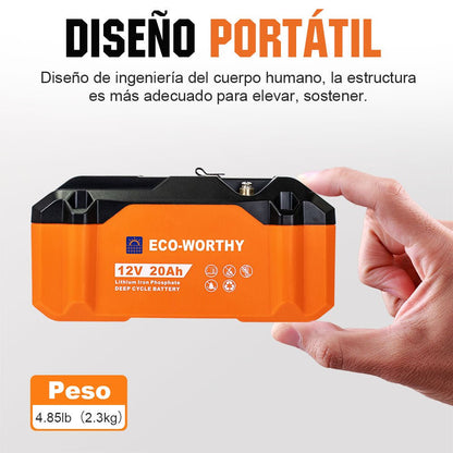 Batería portátil Litio LiFePO4 12V 20Ah - Batería Litio LiFePO4 12V - eco - worthy - es