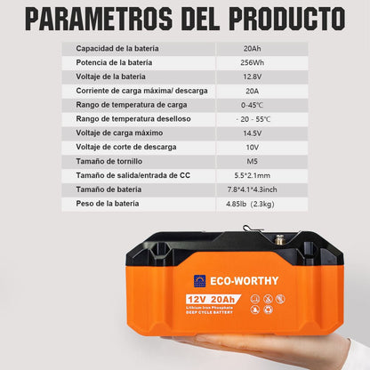 Batería portátil Litio LiFePO4 12V 20Ah - Batería Litio LiFePO4 12V - eco - worthy - es