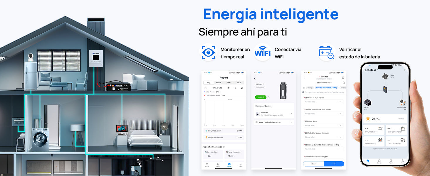 Inversor híbrido solar todo‑en‑uno 5000W 48V onda senoidal pura MPPT, compatible batería litio y plomo ácido, ampliable hasta 6 unidades en paralelo, sistema fuera de red