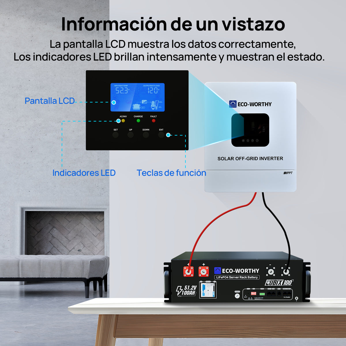 Inversor Híbrido Solar Todo‑en‑Uno 5000W 48V Onda Senoidal Pura MPPT 99,9% - Inversores Solares - eco-worthy-es