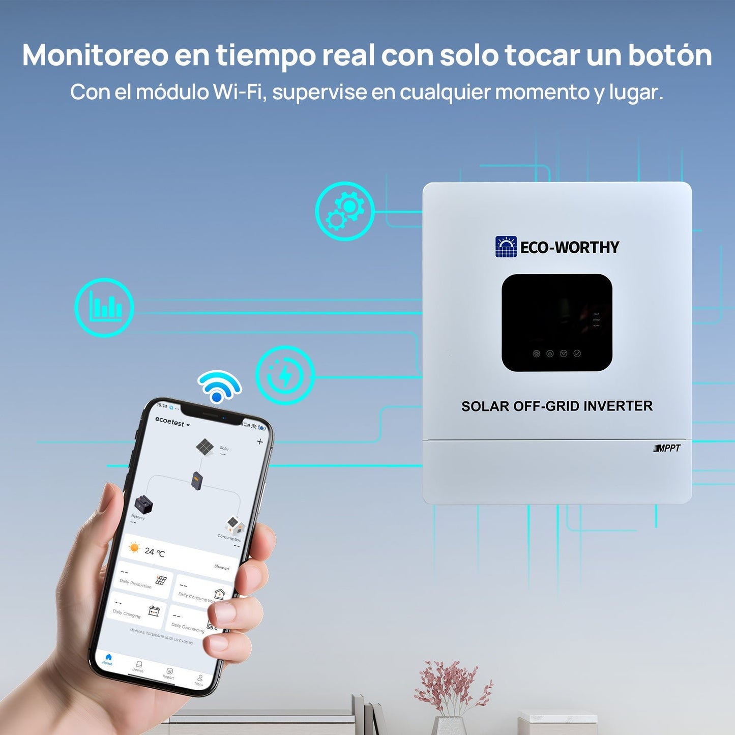 Inversor Híbrido Solar Todo‑en‑Uno 5000W 48V Onda Senoidal Pura MPPT 99,9% - Inversores Solares - eco-worthy-es