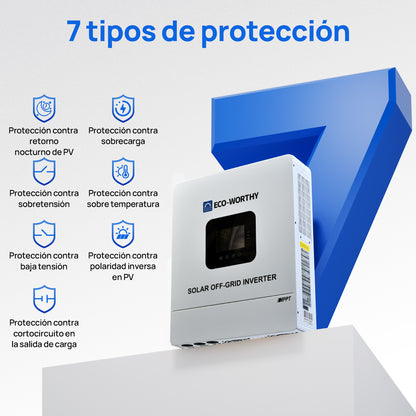 Inversor Híbrido Solar Todo‑en‑Uno 5000W 48V Onda Senoidal Pura MPPT 99,9% - Inversores Solares - eco-worthy-es