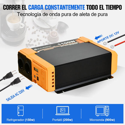Inversor de Onda Sinusoidal Pura de 1100W de 12V a 230V para Kits Solares Aislada - Inversores Solares - eco - worthy - es
