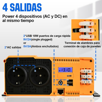 Inversor de Onda Sinusoidal Pura de 1100W de 12V a 230V para Kits Solares Aislada - Inversores Solares - eco - worthy - es