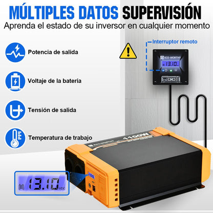 Inversor de Onda Sinusoidal Pura de 1100W de 12V a 230V para Kits Solares Aislada - Inversores Solares - eco - worthy - es