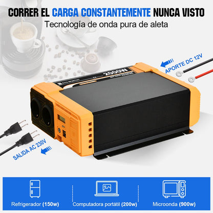 Inversor de Onda Sinusoidal Pura de 2000W de 12V a 230V para Kits Solares Aislada - Inversores Solares - eco - worthy - es