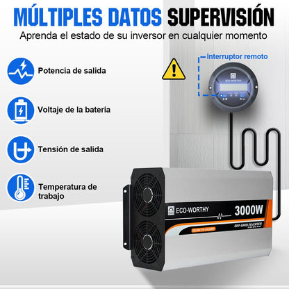 Inversor de Onda Sinusoidal Pura de 3000W de 24V a 230V para Kits Solares Aislada - Inversores Solares - eco - worthy - es