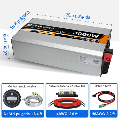 Inversor de Onda Sinusoidal Pura de 3000W de 24V a 230V para Kits Solares Aislada - Inversores Solares - eco - worthy - es