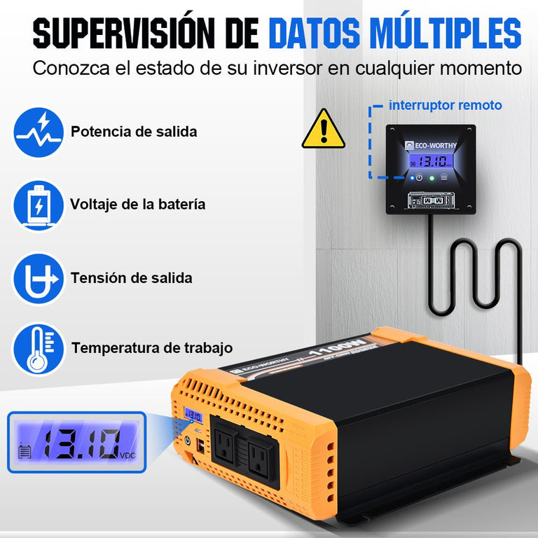 Kit Solar Aislada 480W 12V (4x120W) con Inversor 1.1kW+Batería de Litio 1.2kWh - 100W - 1000W Kit Solar Aislada - eco - worthy - es