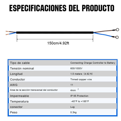 Cable de la bandeja de la batería al controlador con anillos de batería - Cableado - eco - worthy - es