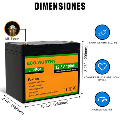 Kit Solar Aislada 480W 12V (4x120W) con Inversor 1.1kW+Batería de Litio 1.2kWh - 100W - 1000W Kit Solar Aislada - eco - worthy - es