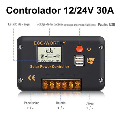 Regulador de Carga PWM - LCD & USB 12/24V 30A - Regulador de Carga - eco - worthy - es