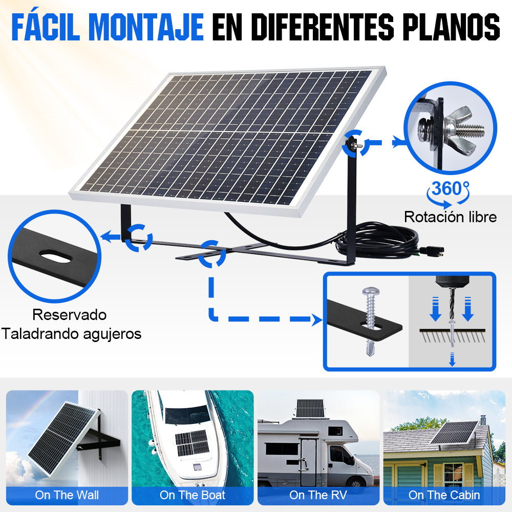 ECO-WORTHY - Panel solar monocristalino impermeable de 25 W 12 V para  cargar batería de RV, lancha, remolque, auto, cuatrimoto, para luz o carga  de