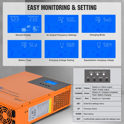 Inversor Cargador Onda Sinusoidal Pura 3000W 24V con Regulador MPPT 60A - Inversores Solares - eco - worthy - es
